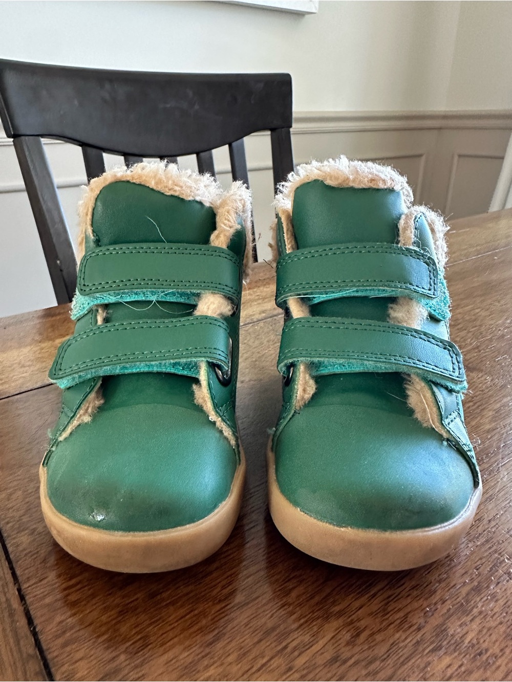 Kids Green Faux-Fur Lined Velcro Boots